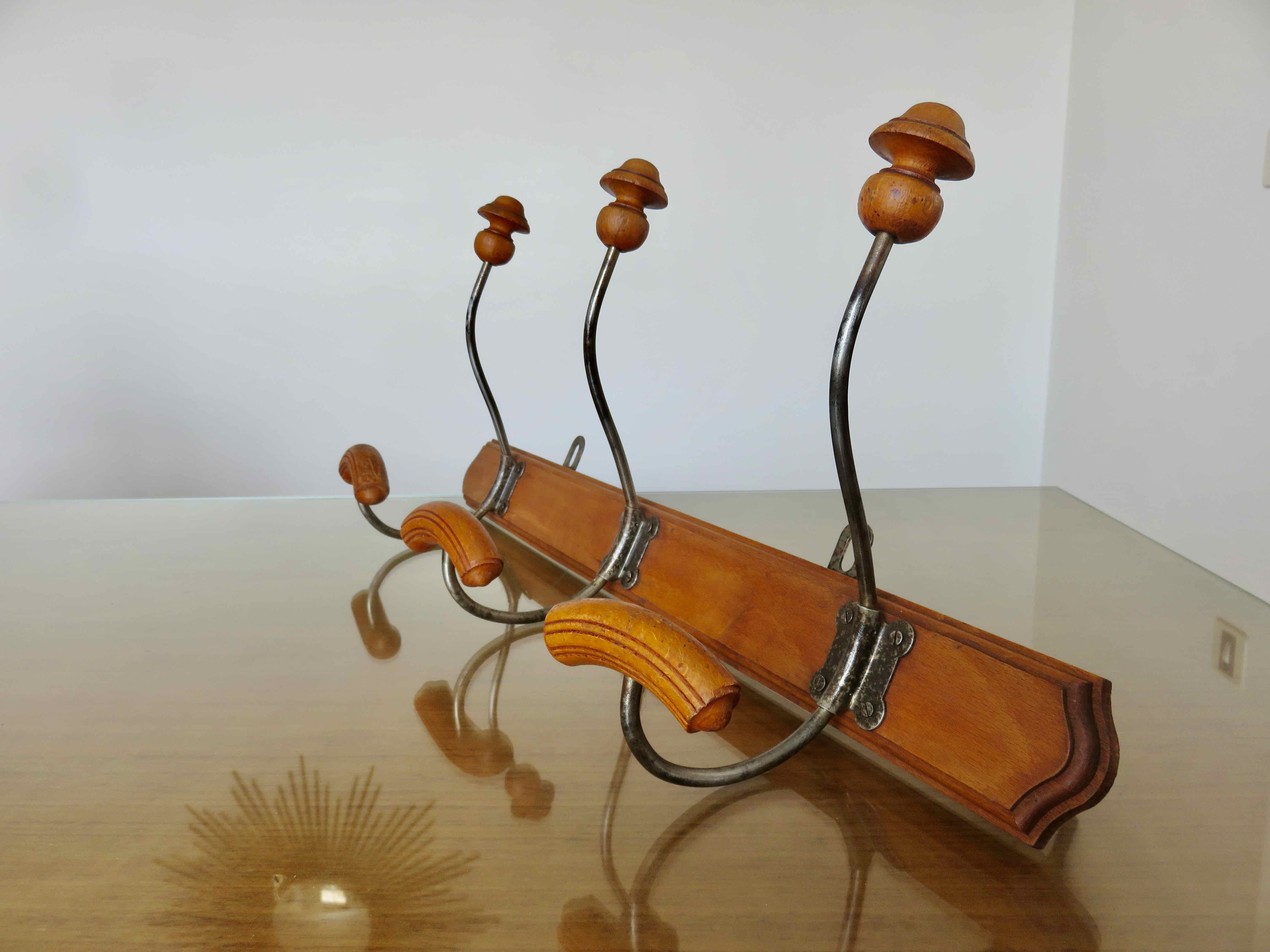 Coat rack bistro 3 hooks metal and wood 30s 40