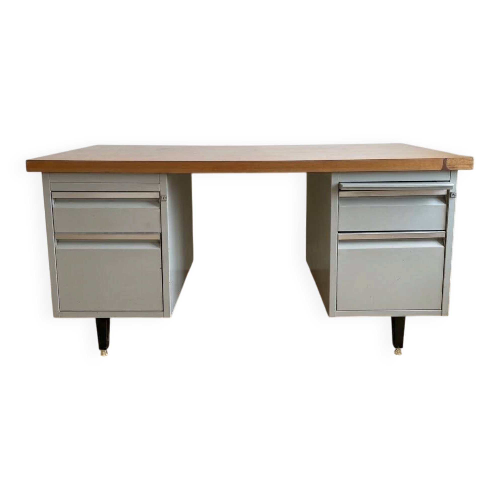 Vintage industrial desk in wood and grey metal