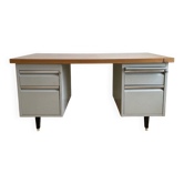 Bureau ancien industriel en bois et métal gris