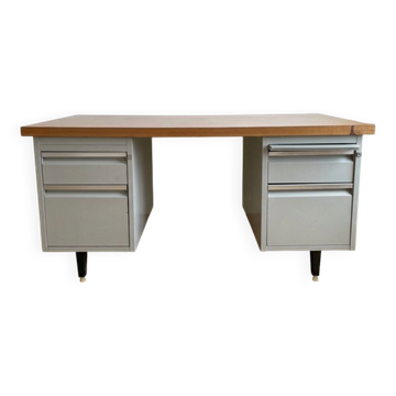 Vintage industrial desk in wood and grey metal