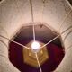 Lamp asia pedestal wood lampshade cotton mottled with wooden bead 70x40