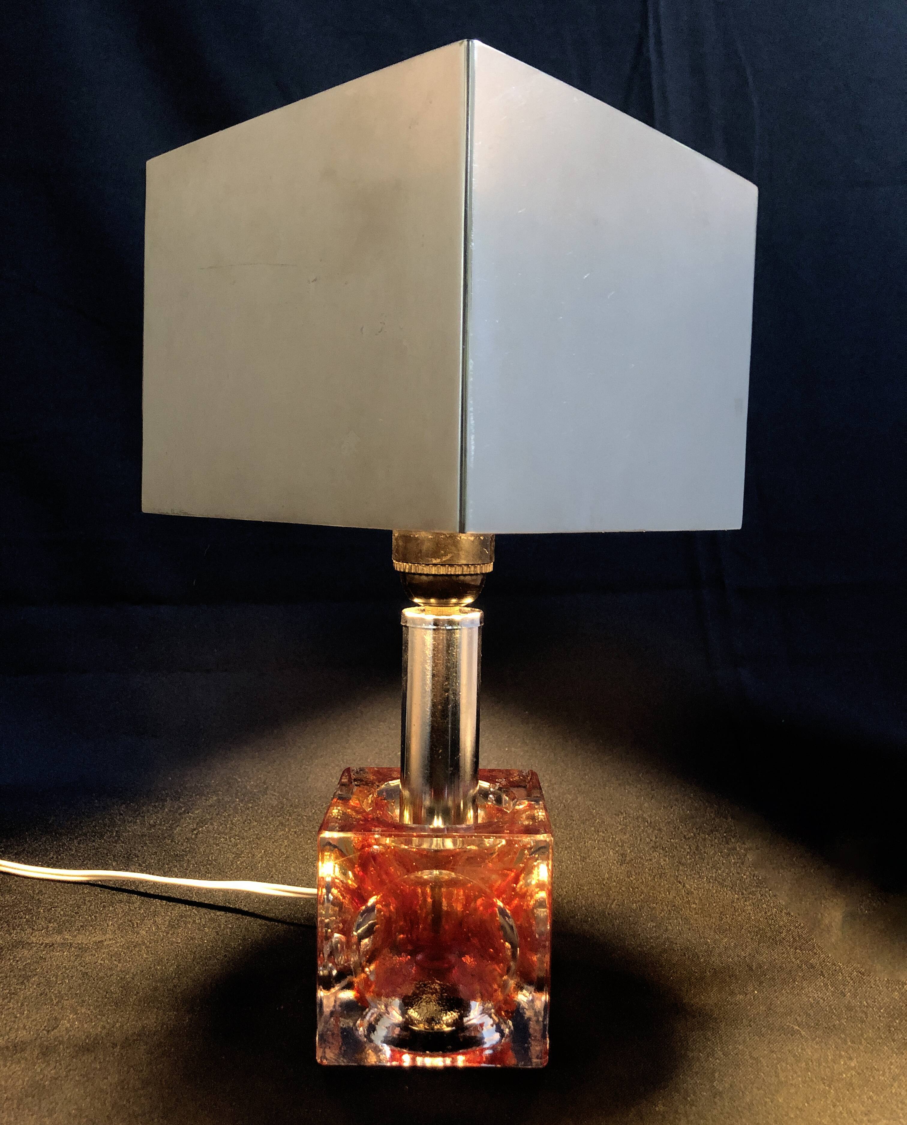 Table Lamp • Cube • Fractal Resin • Polished Steel • Chrome • 1970