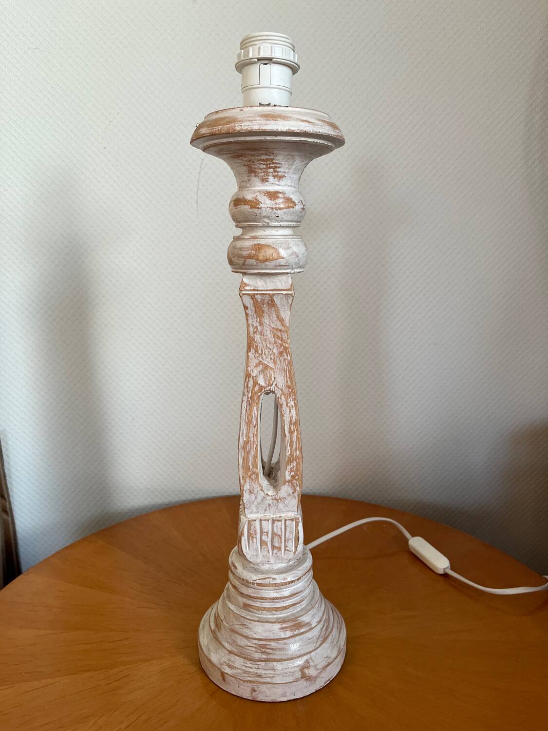 Wooden baluster lamp base with white cherry patina