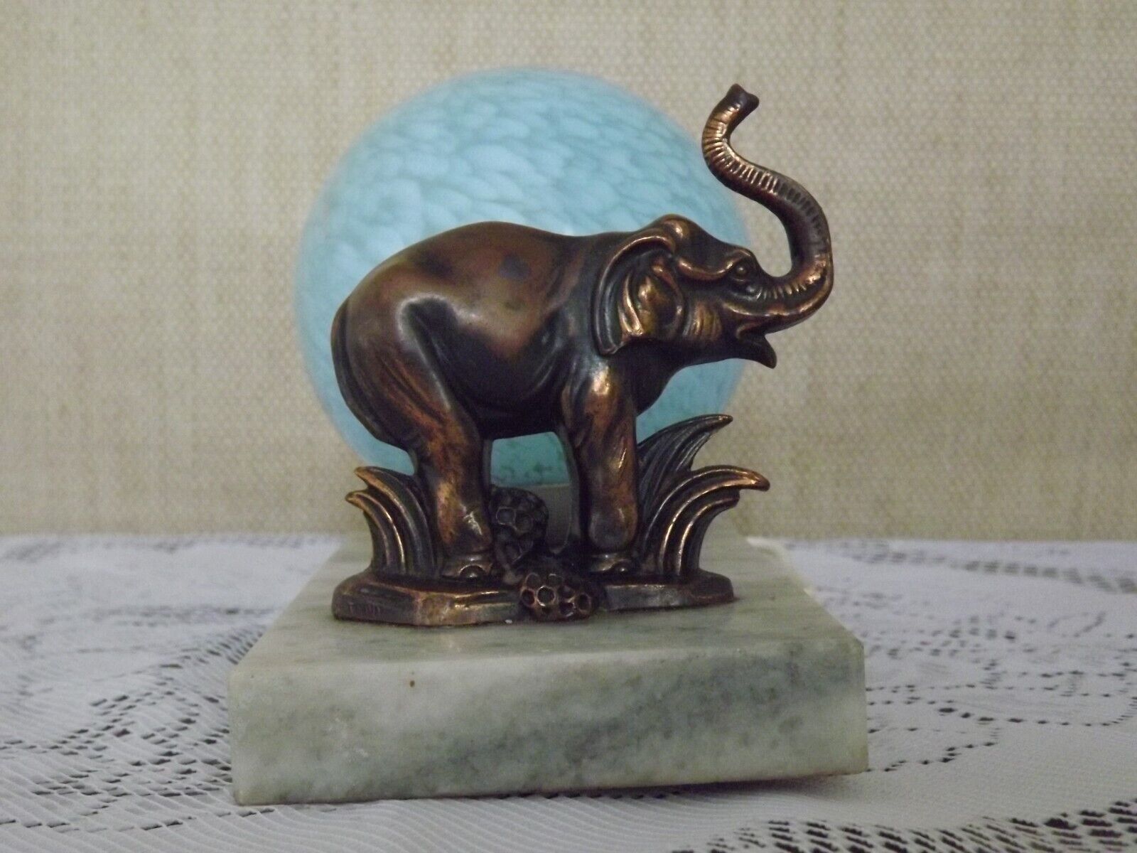 Elephant lamp tedd art deco marble base Clichy blue shade 4194