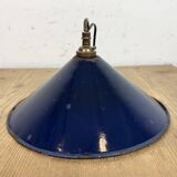 Industrial British Dark Blue Enamel Factory Pendant Lamp, 1950s