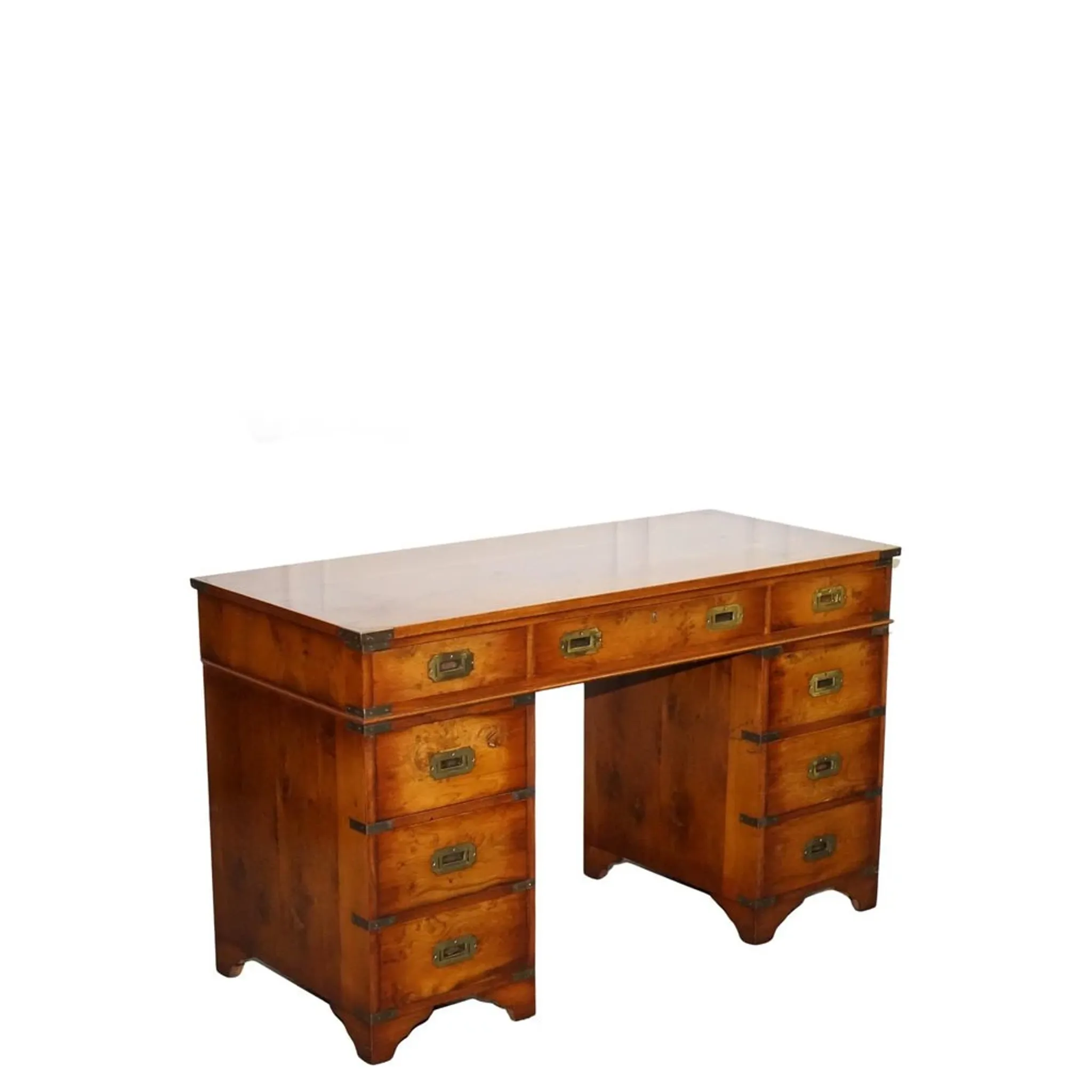 Vintage Military Campaign Twin Desk in Yew Wood