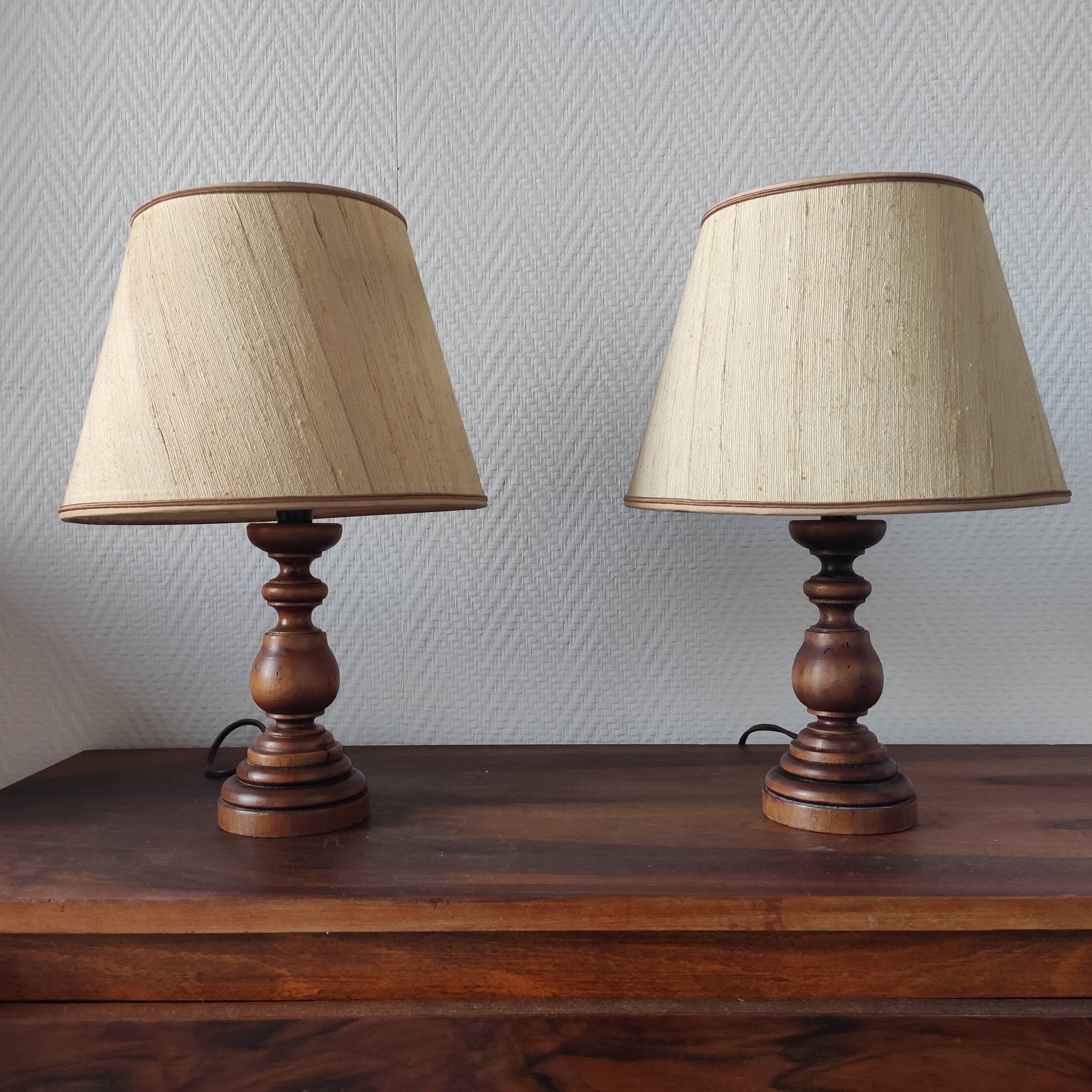 Pair of vintage turned wood lamps
