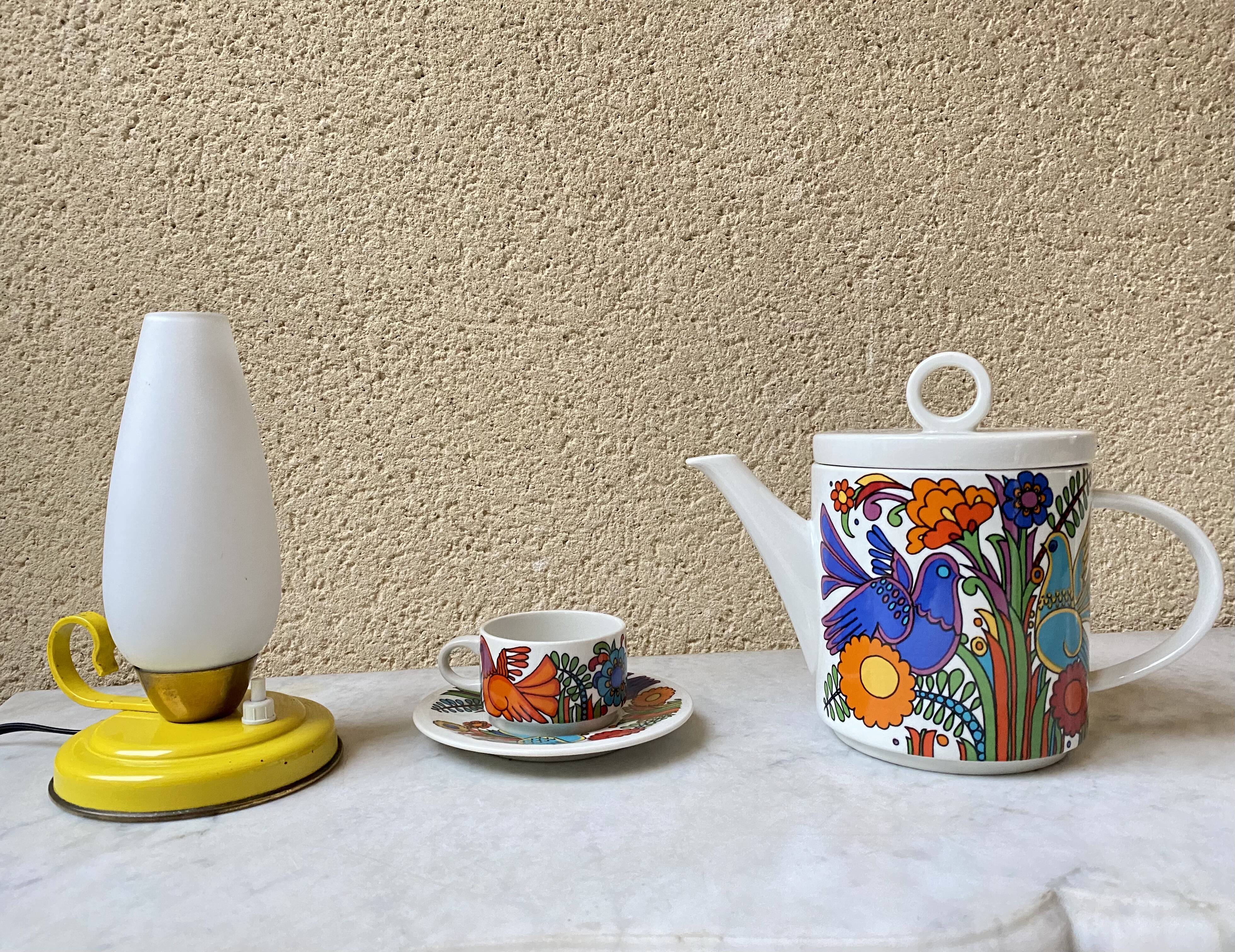 Bedside lamp vintage 60s tole enamelled opaline glass