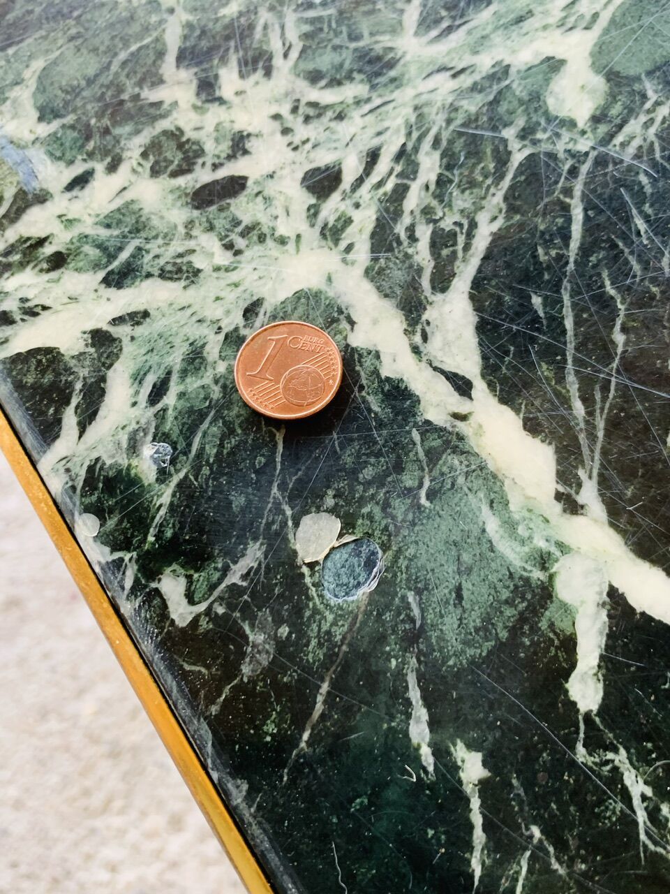 Mid-century coffee table in green marble and brass, 1960s