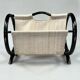 Vintage Round Magazine Rack / Reading Basket, Black Rattan, 1970's