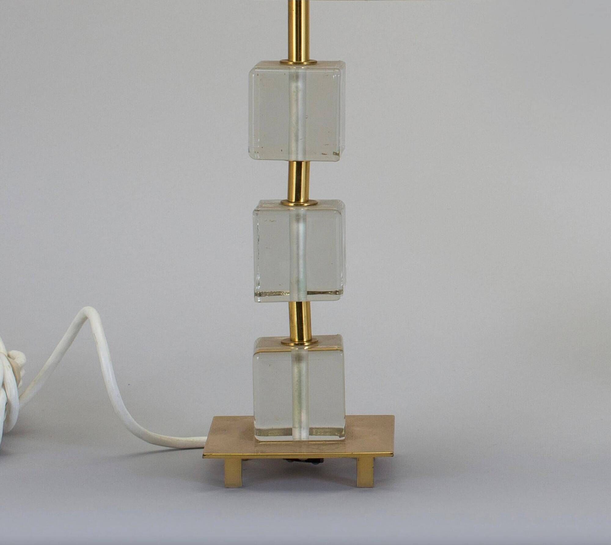 Pair of glass and brass desk lamps by Malmo Metallvarufabrik, Sweden, 1960.