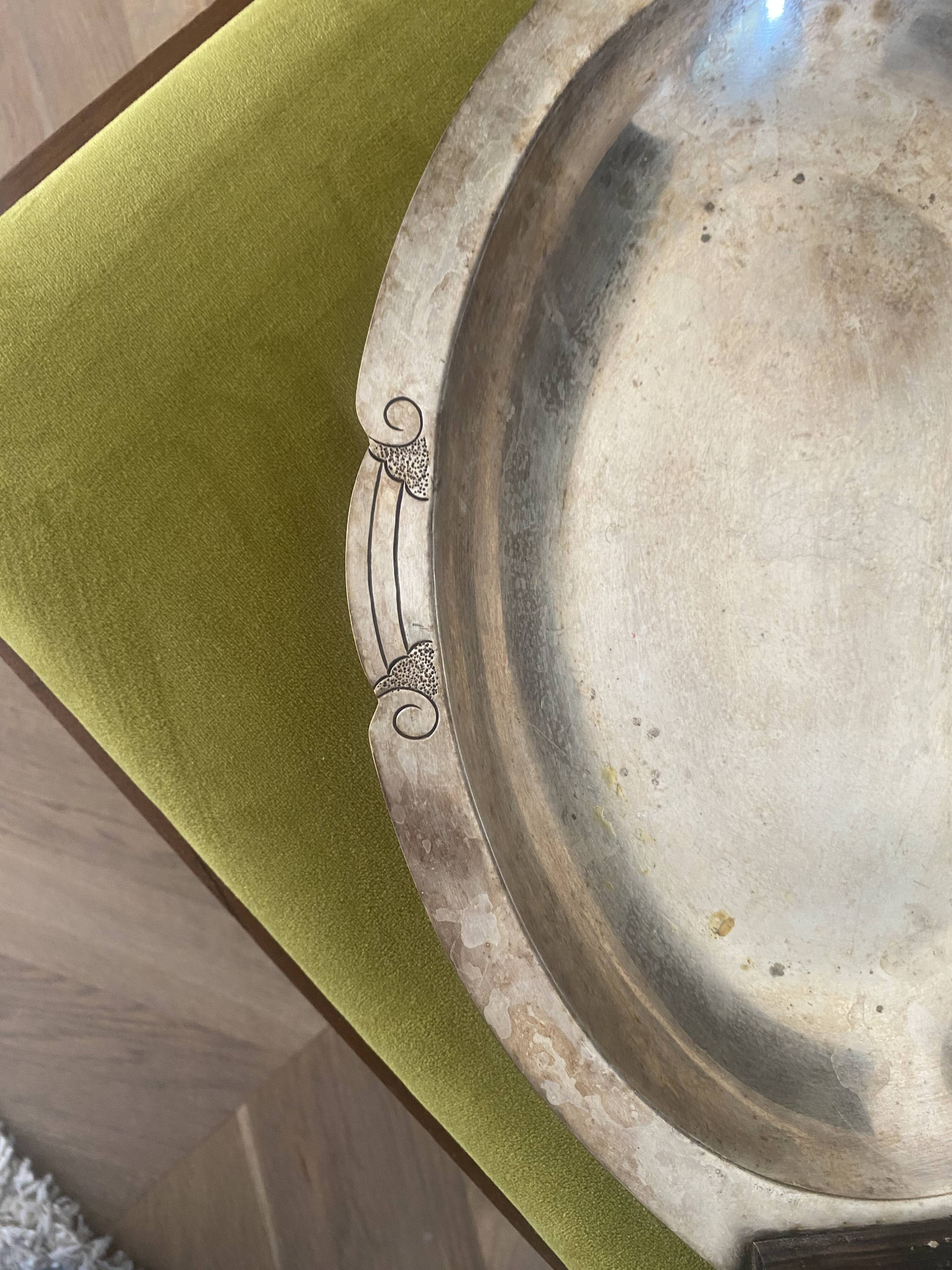 Plateau argent / bois art déco