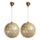 Pair midcentury mother of pearl Capiz large pendants, Feldman Lighting Co