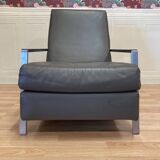 Steel and leather designer armchair from the 1970s