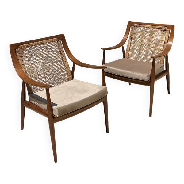 Fauteuils à dossier en canne Peter Hvidt & Orla Mølgaard-Nielsen FD146