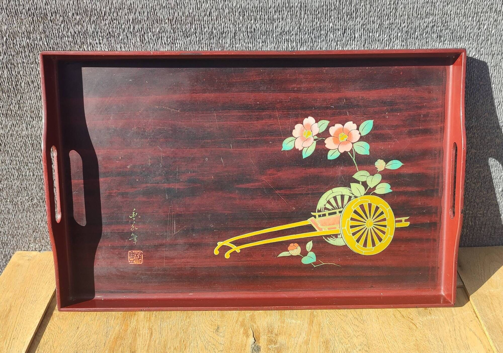 Vintage Japanese lacquered wooden serving tray