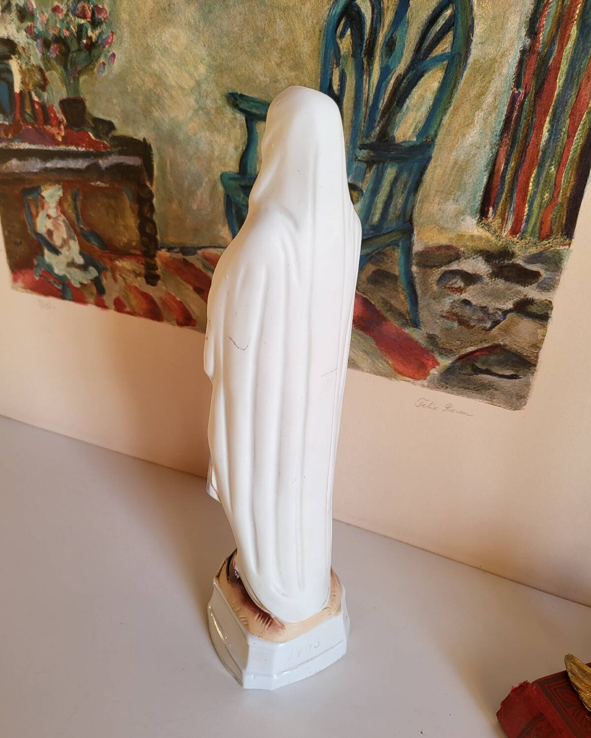 Religious Statuette of the Virgin Mary in Biscuit Porcelain