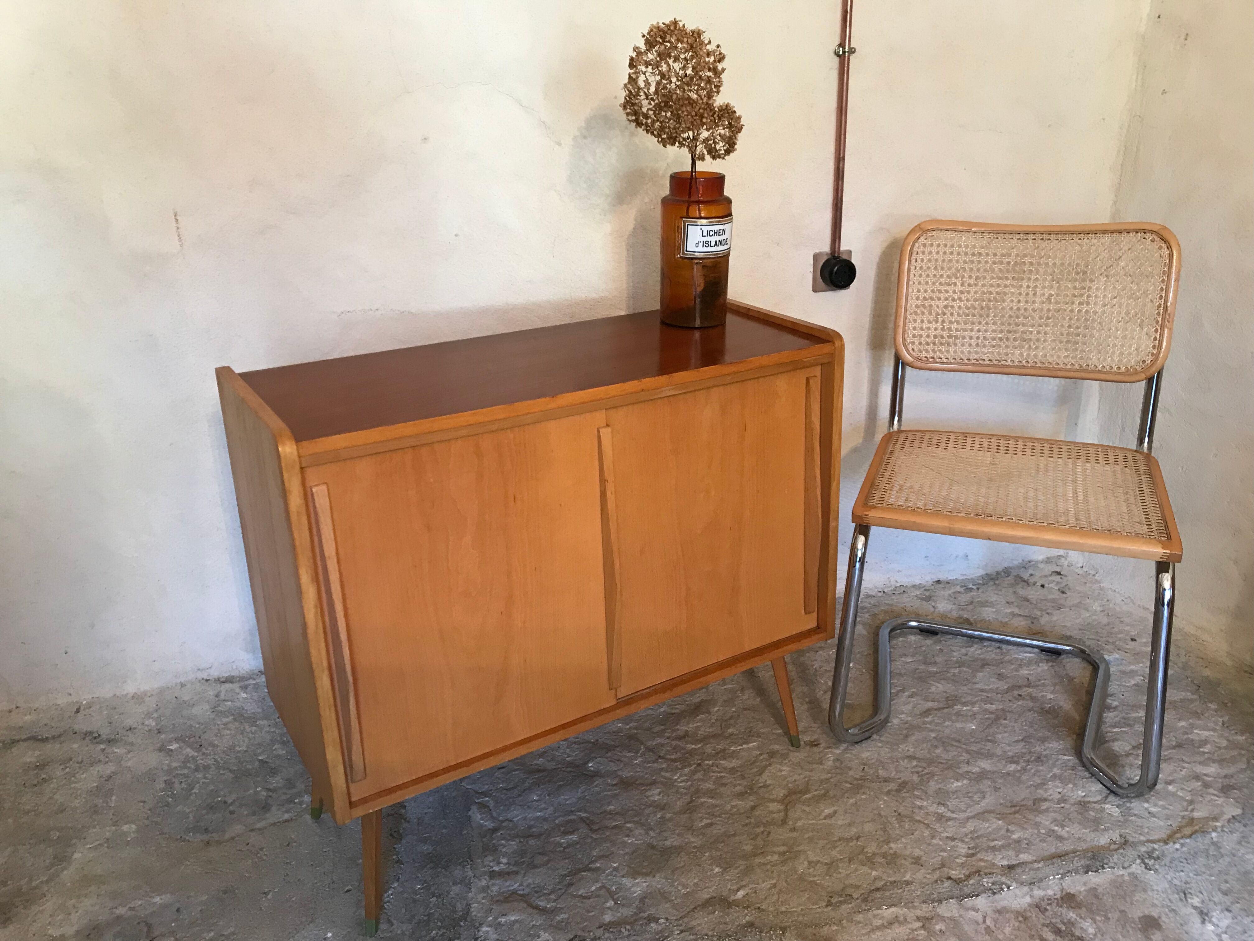 Vintage storage cabinet sliding doors and compass legs