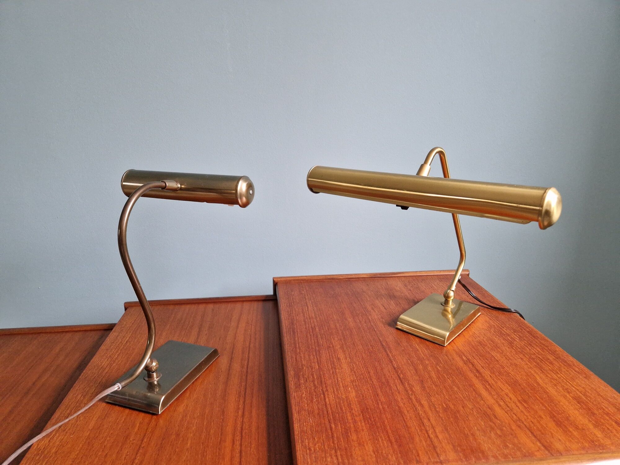 Pair of brass desk/piano lamps, 1950s-60s