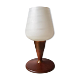 Lampe de table vintage en teck avec abat-jour en verre blanc 60s
