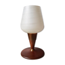 Lampe de table vintage en teck avec abat-jour en verre blanc 60s