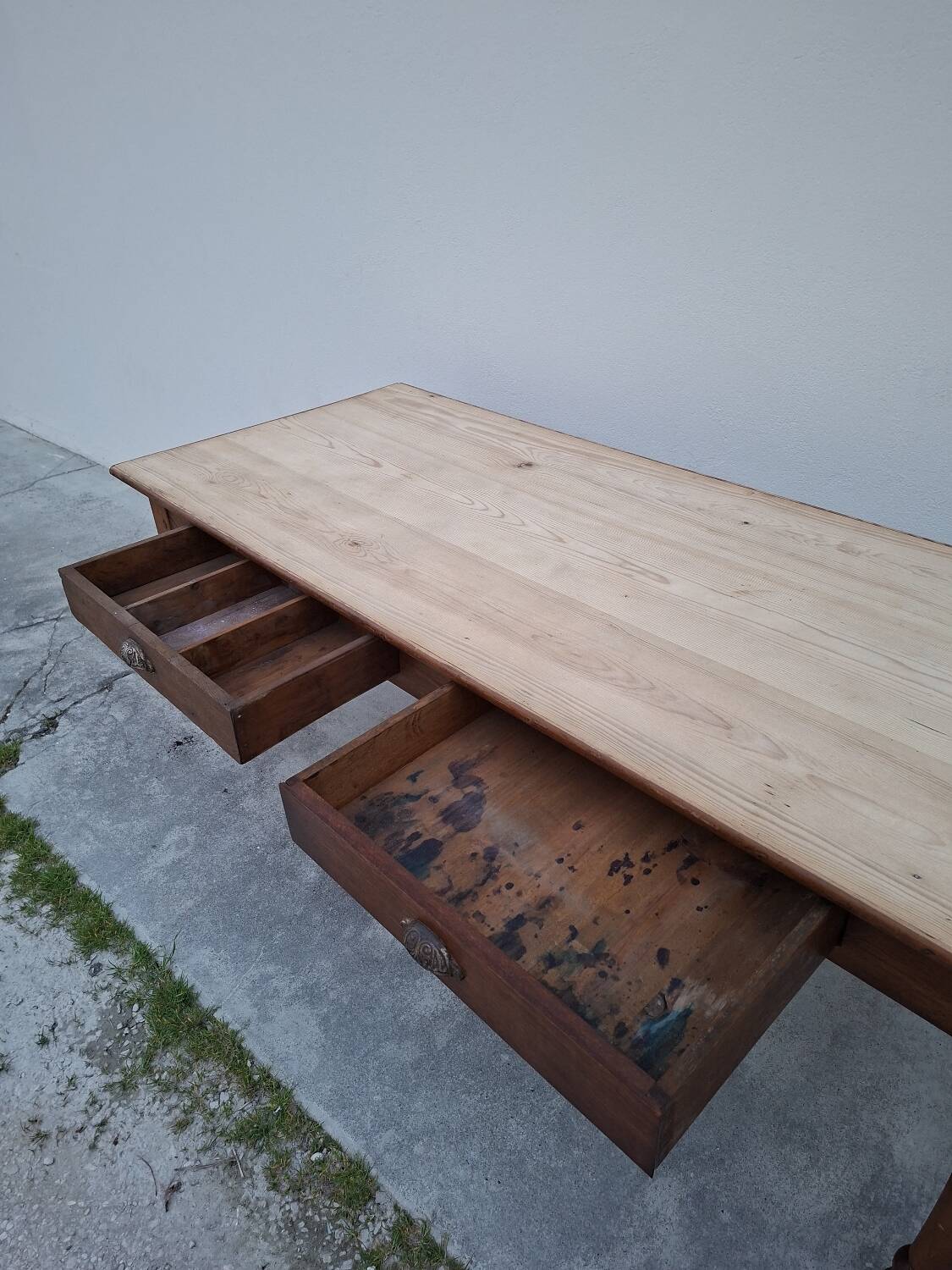 Old shop/work table with 2 drawers, Louis Philippe legs.