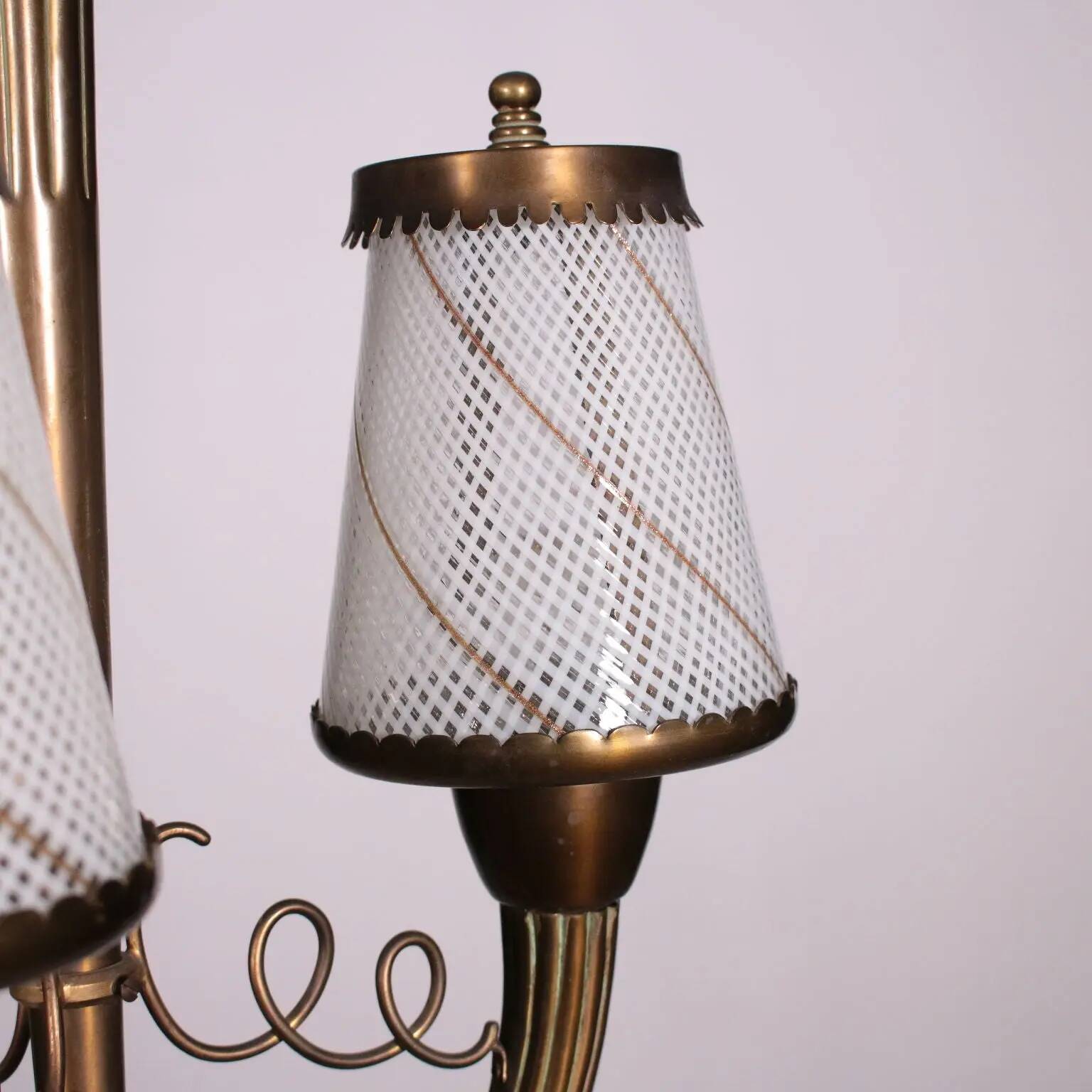 Brass and filigree glass ceiling light, Italian production from the 1940s.