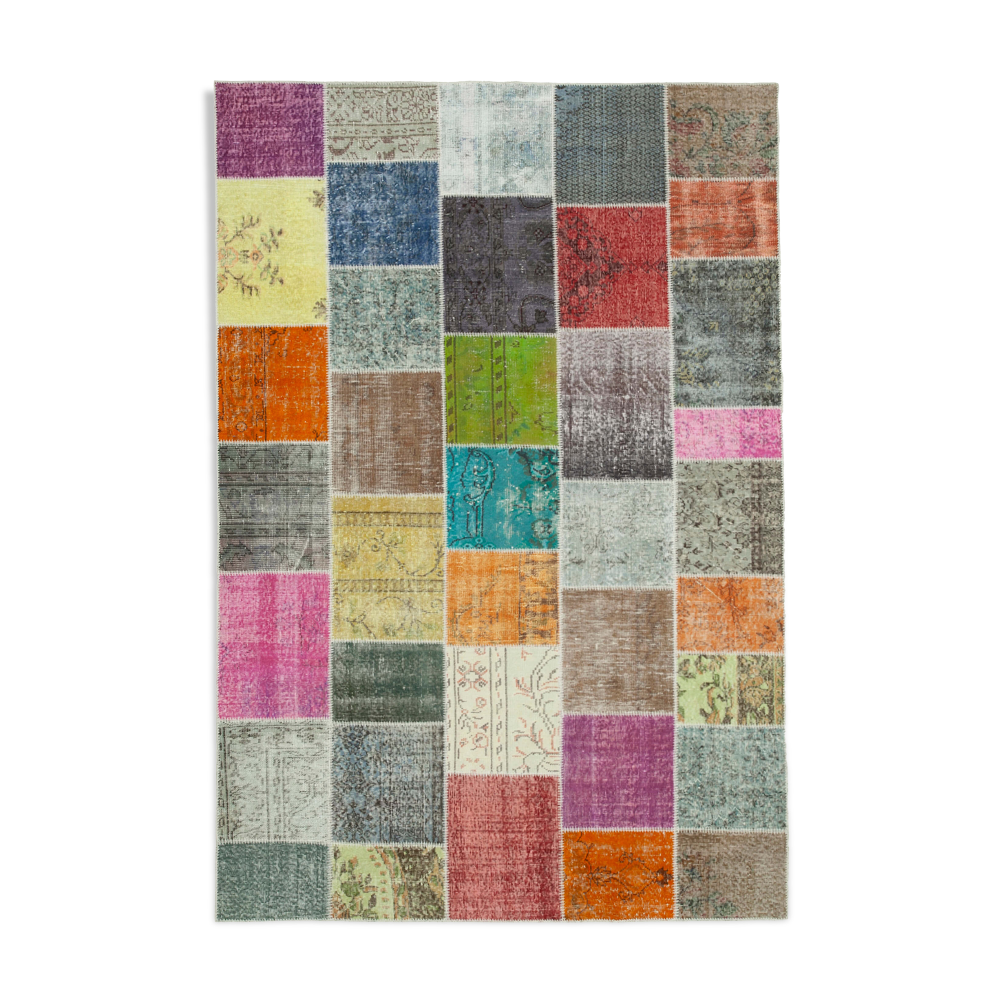 Handmade oriental contemporary 205 cm x 297 cm multicolor patchwork carpet