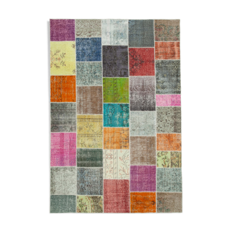 Handmade oriental contemporary 205 cm x 297 cm multicolor patchwork carpet