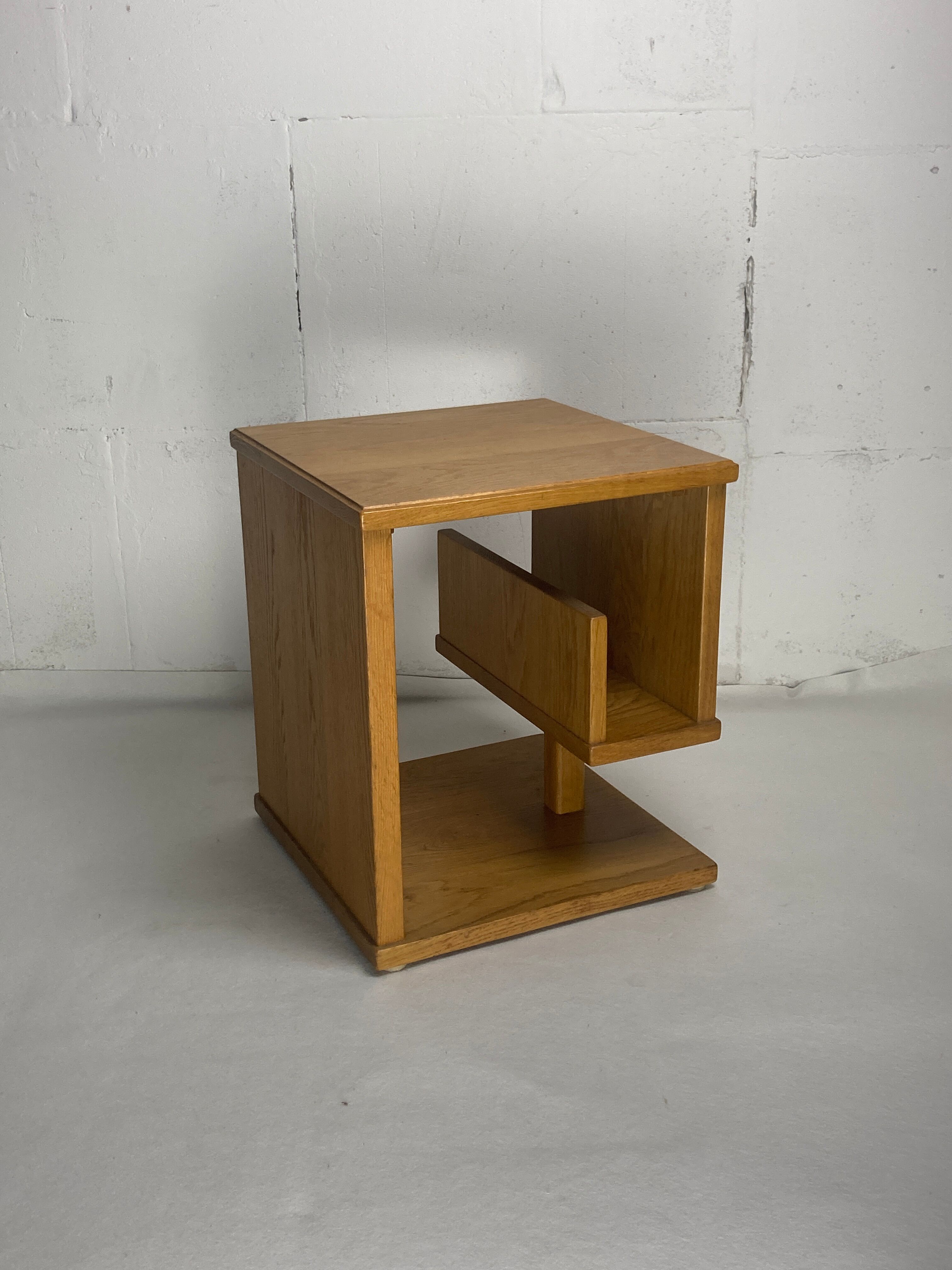 Dutch architectural blonde oak side table, 1980s