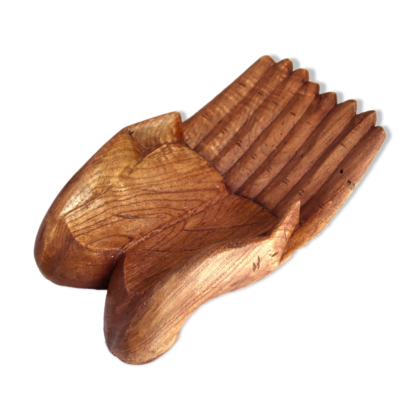 Empty pocket, hands joined in carved wood, 70s