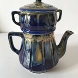Midnight blue and flamed beige enameled ceramic filter coffee maker
