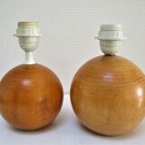 Paire de pieds de lampes boules bois massif Par IMT italie vintage