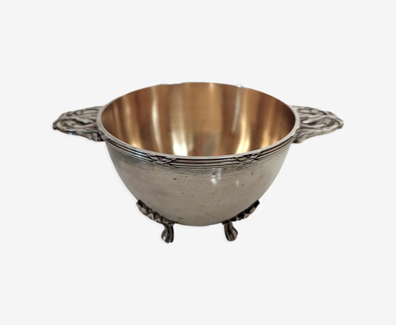 Silver metal pedestal bowl with gold interior | Selency