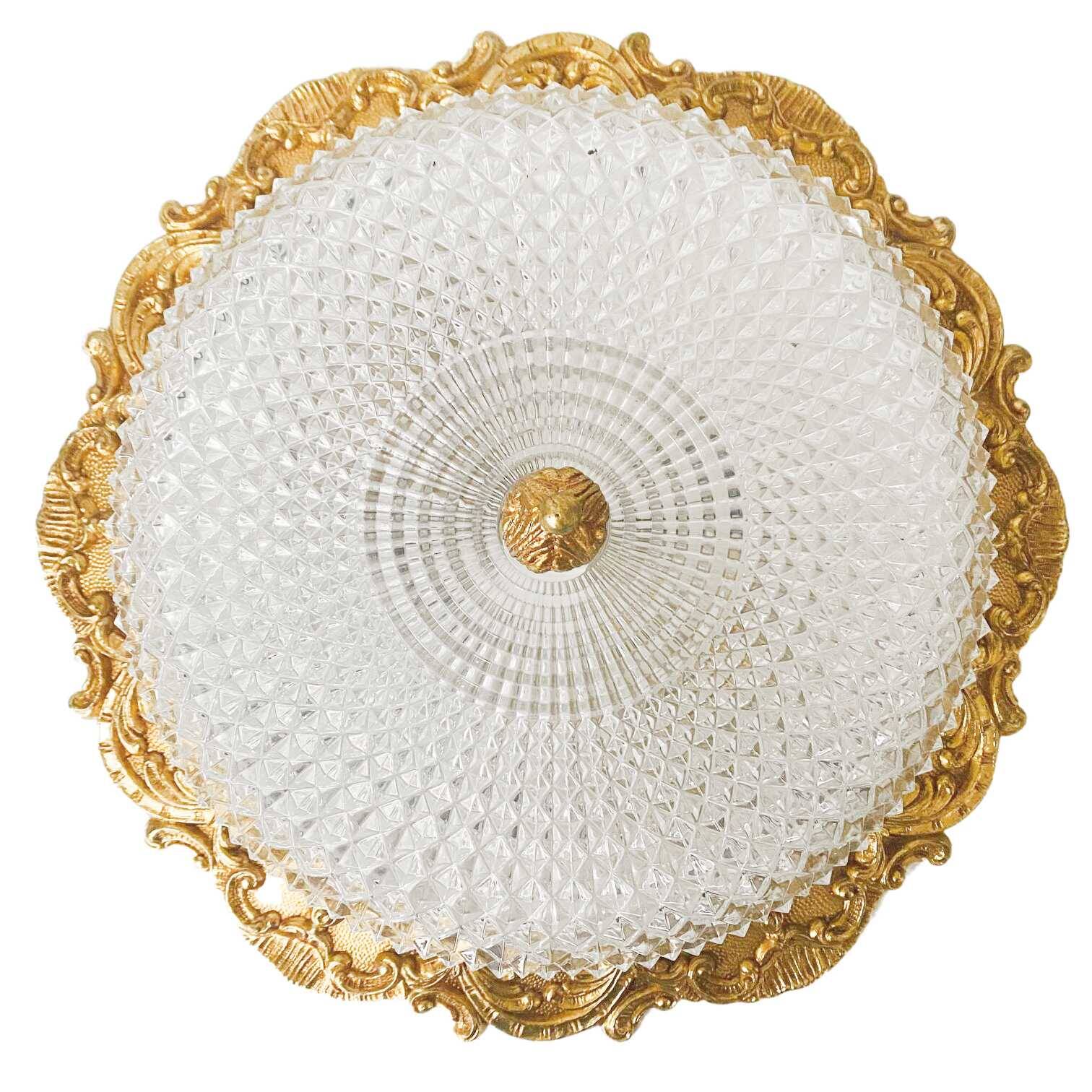 Baroque Ceiling Lamp Brass Facet Cut Glass Ceiling Lamp French Lily