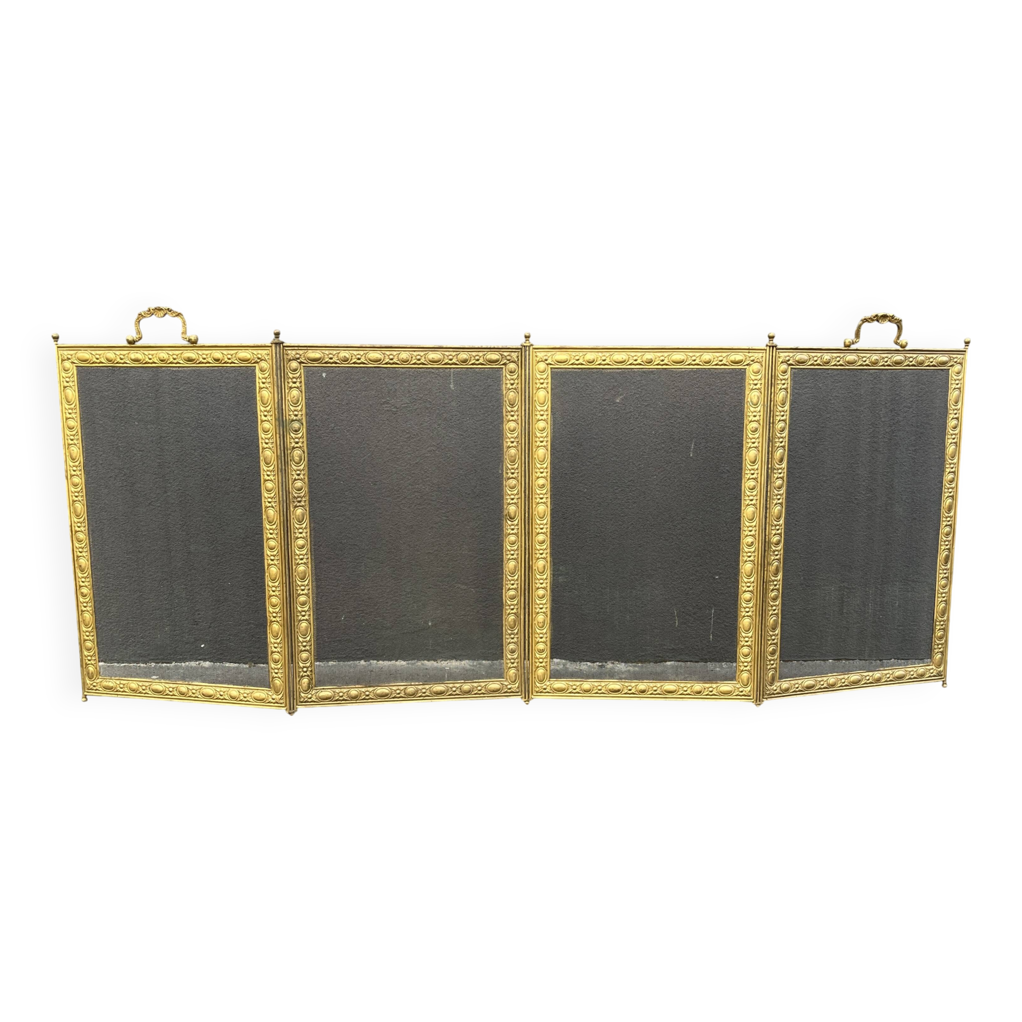 Antique 19th century fireplace screen, Bouhon Frères spark arrester