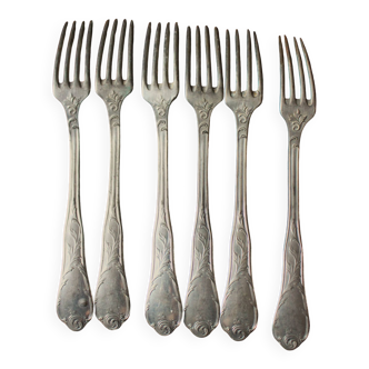 A set of 6 old flowered metal forks