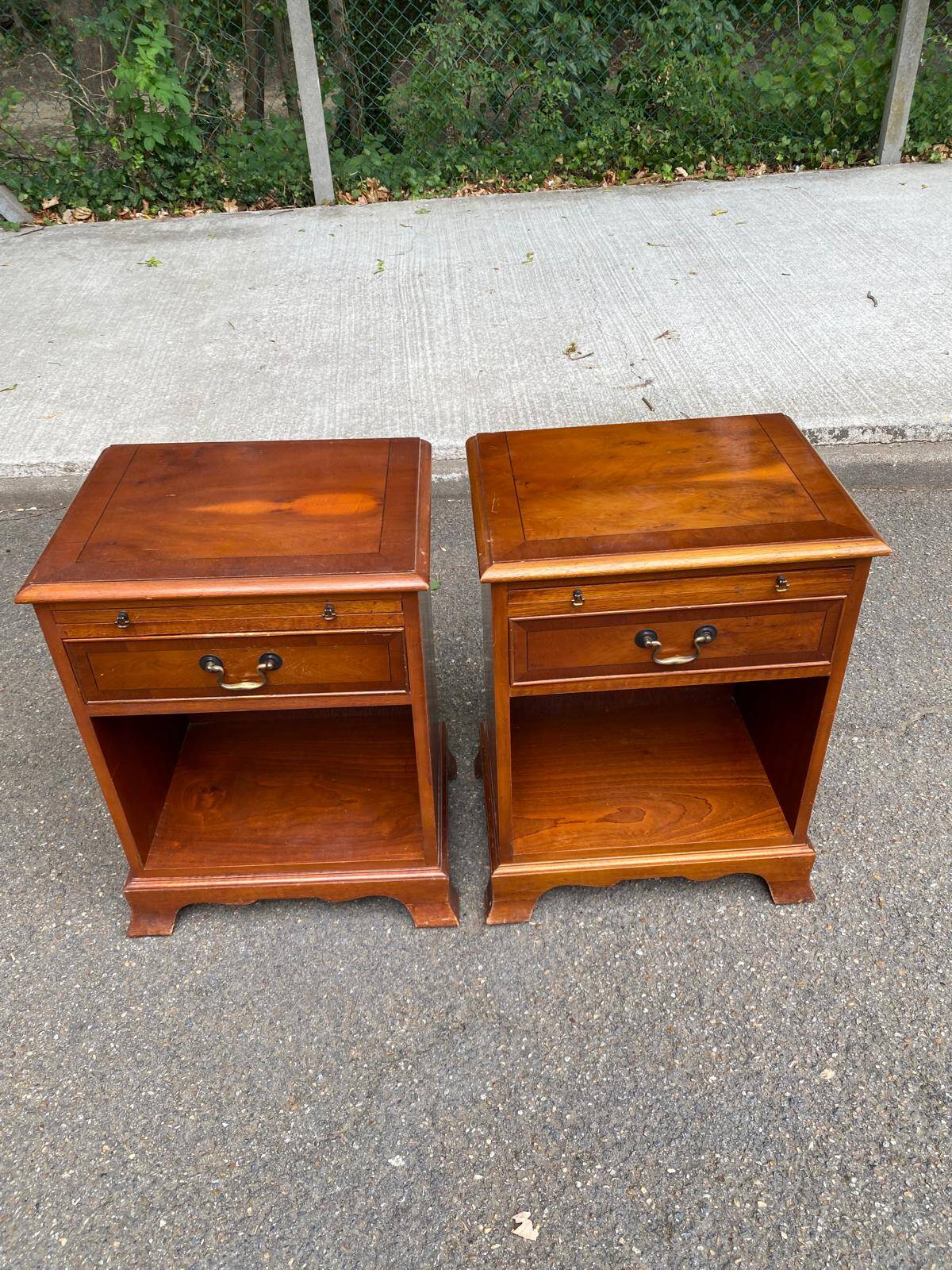 Pair of English yew wood bedside tables – Bradley Made in England 19