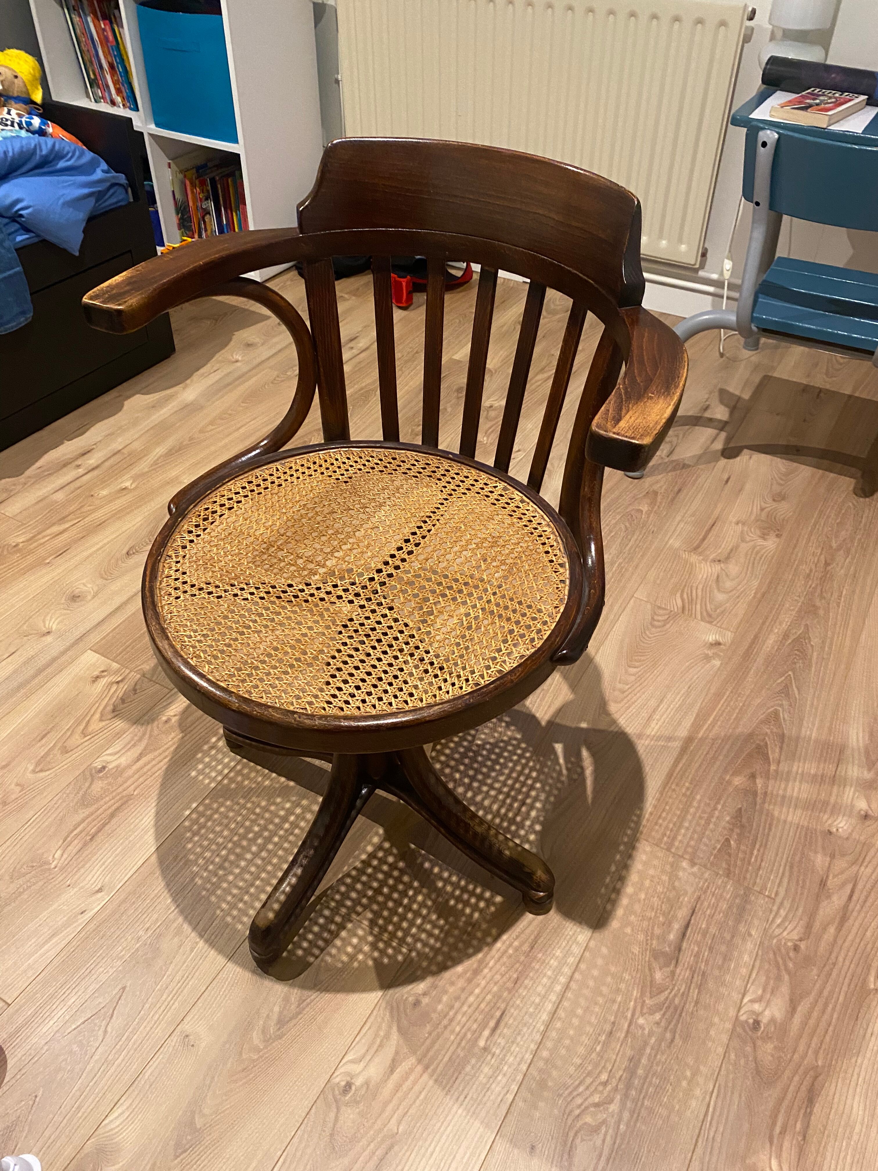 Swivel office chair wood cannage oak beech vintage old
