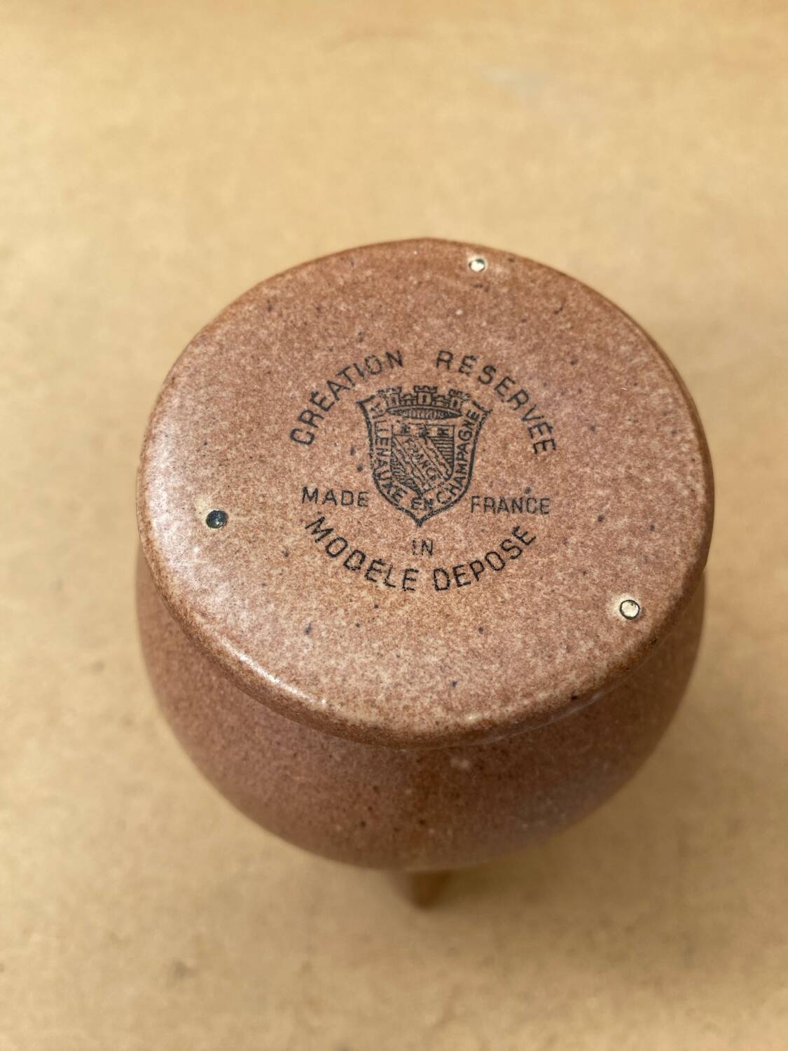 Antique VILLENAUXE Champagne Pitcher in Beige Ceramic Vintage