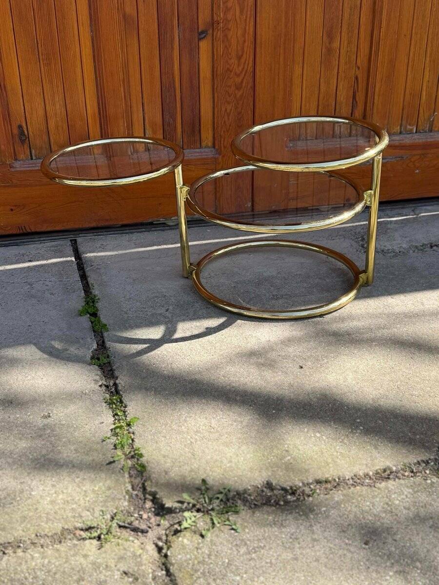 Vintage brass swivel coffee table in the style of Milo Baughman, 1970s