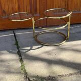 Vintage brass swivel coffee table in the style of Milo Baughman, 1970s