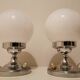 Pair of vintage chrome and opaline bedside lamps from the 1960s
