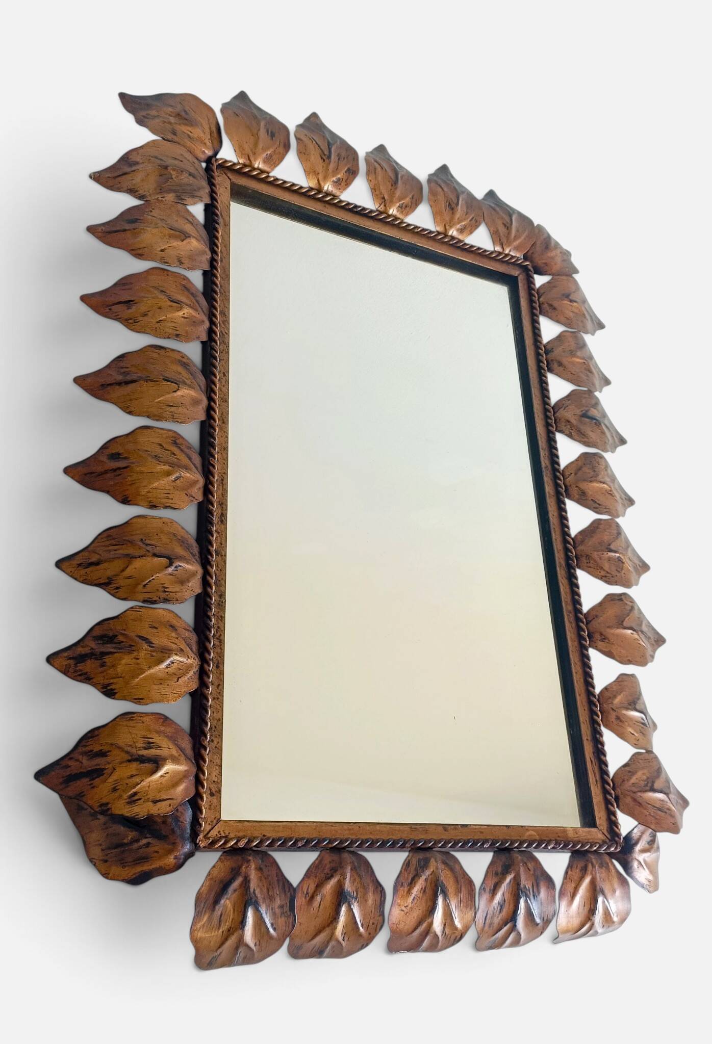 Spanish Mid-Century Wrought Iron Mirror with Foliage Frame, Circa 1950s