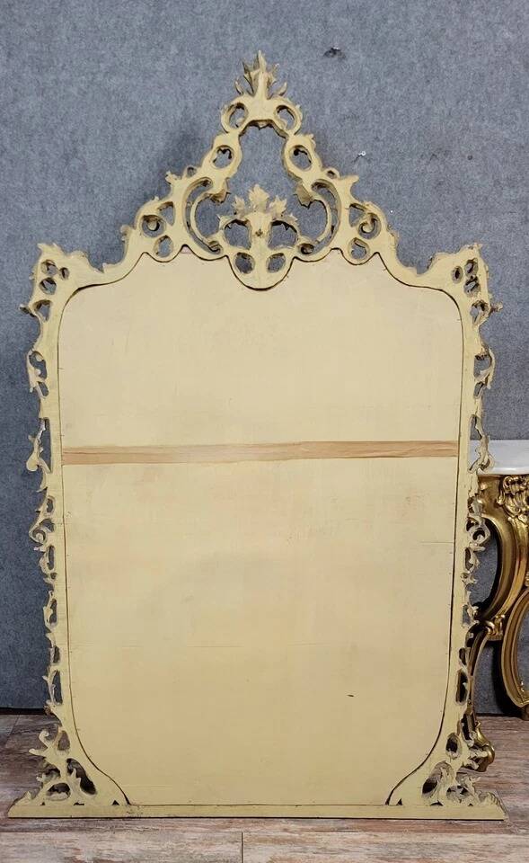 Large Venetian console + Louis XV baroque style mirror in gilded wood