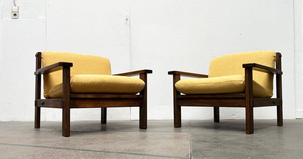Vintage brutalist lounge chair set, 1960s