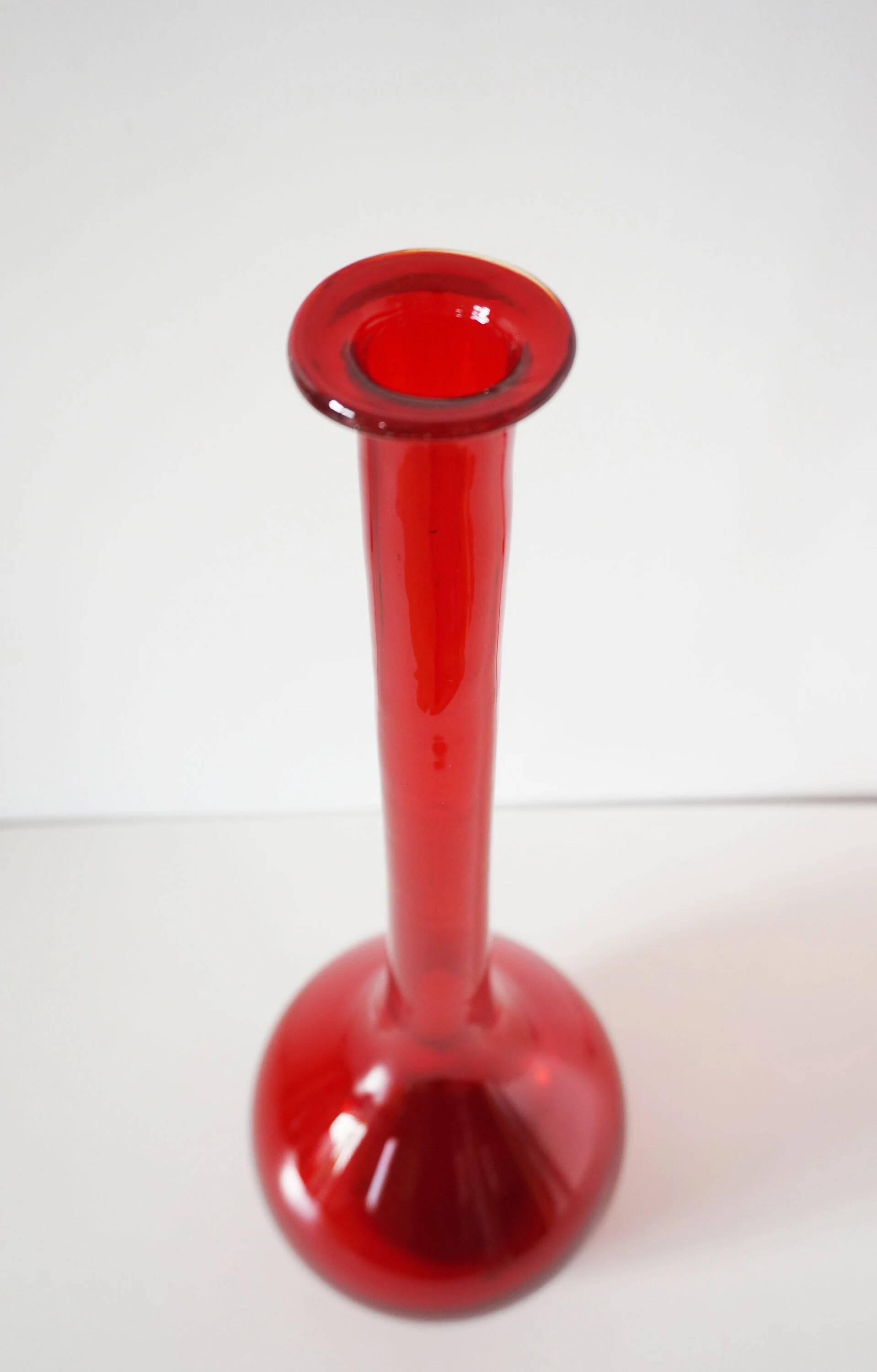 Italian blown glass bottle red EMPOLI