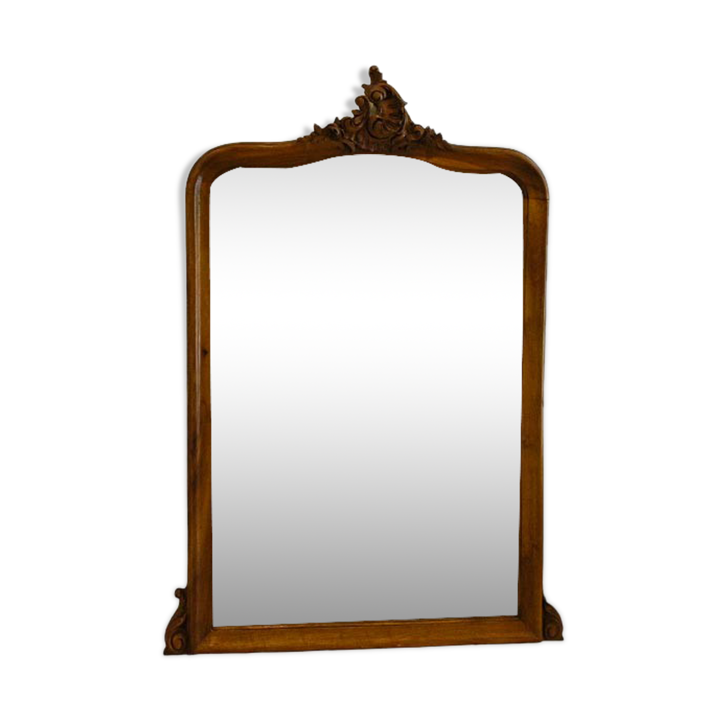 Mirror of fireplace rockery in wood pediment carved old vintage walnut 125 x 86 cm