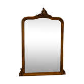 Miroir de cheminée rocaille en bois fronton sculpté noyer ancien vintage 125 x 86 cm