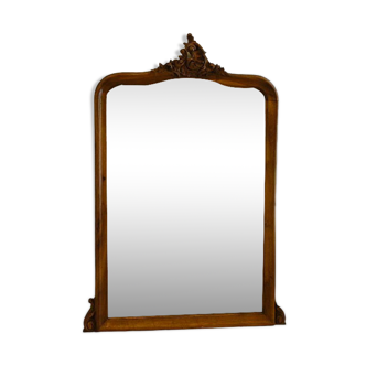 Mirror of fireplace rockery in wood pediment carved old vintage walnut 125 x 86 cm